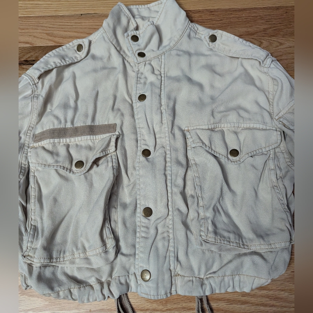 BKE Womens XS Beige Utility Cropped Jacket Moto Casual Cargo Y2K Style - Picture 2 of 12